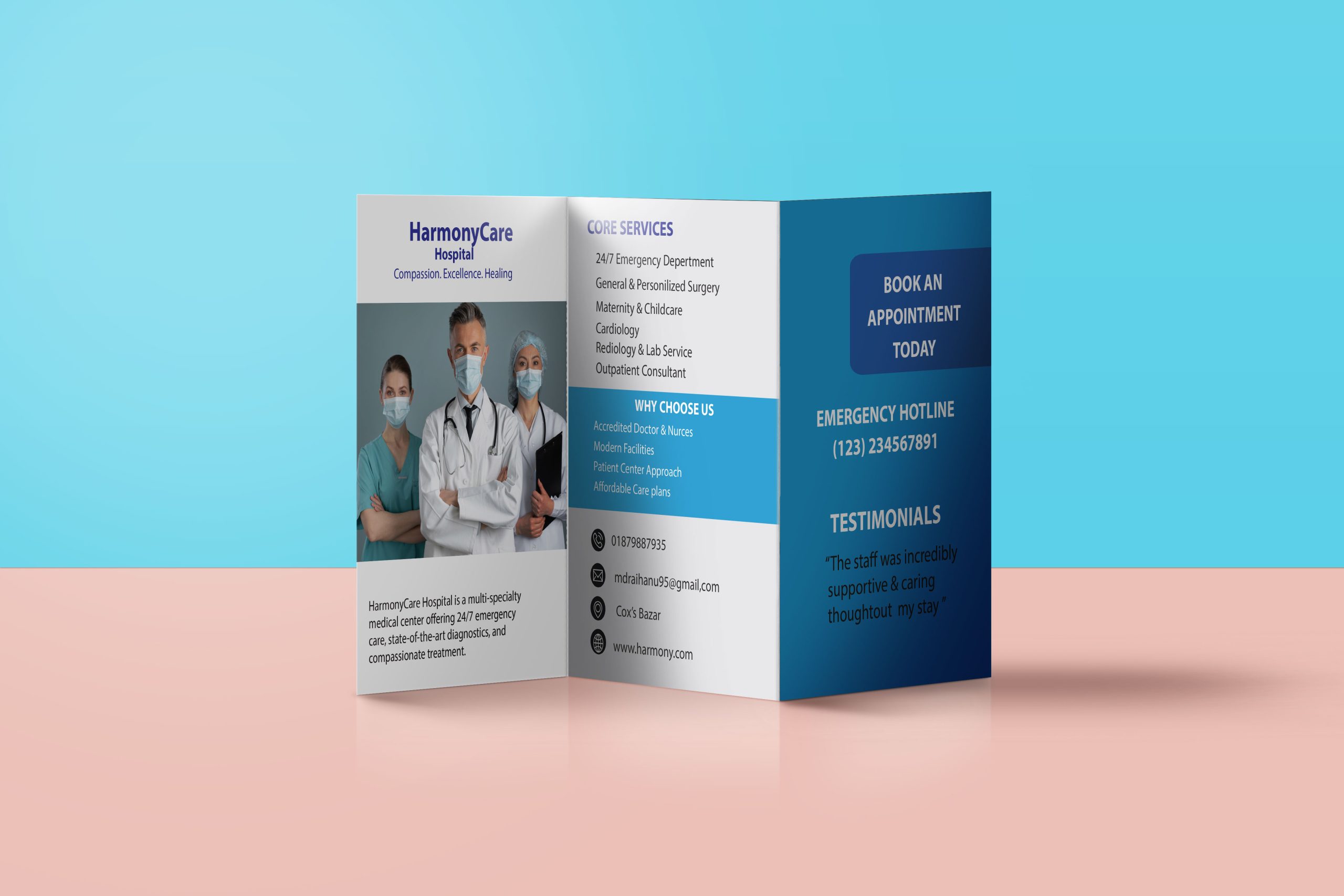 standing trifold brochure mockup